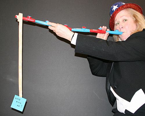 Barbara Stewart with Reach Across the Aisle Kazoo.